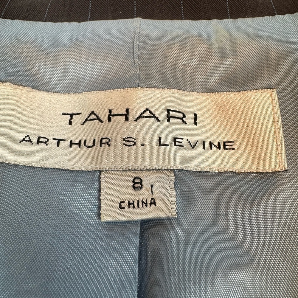 Tahari ASL Dark Gray with Blue Pinstripe Single-Button Blazer and Lt Blue Lining - Picture 3 of 10